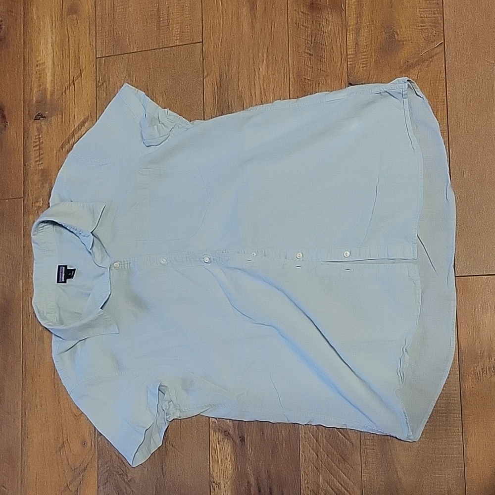 Women's sz large Patagonia organic cotton/hemp short sleeve button up blue